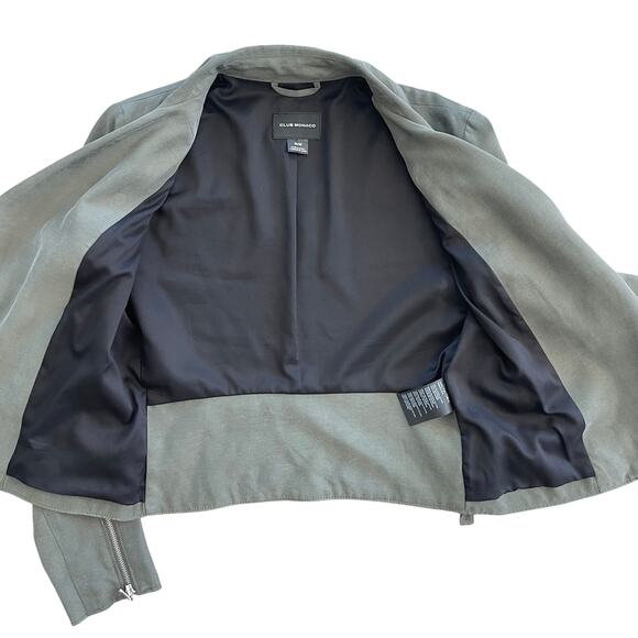 Club Monaco Women’s Kapri Moto Biker Jacket Olive Green Cropped Zip Front Size M - Picture 4 of 13